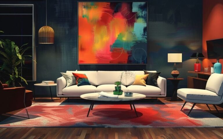 salon avec peintures abstraites pour décoration murale 