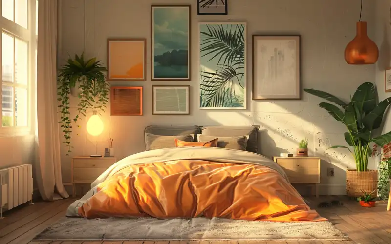 image d'une chambre avec une décoration murale avec plusieurs cadres