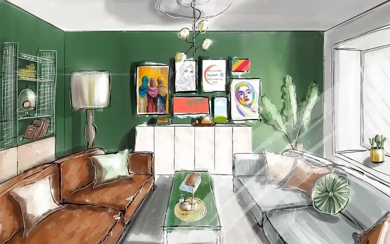 image d'un salon avec une décoration murale avec plusieurs cadre