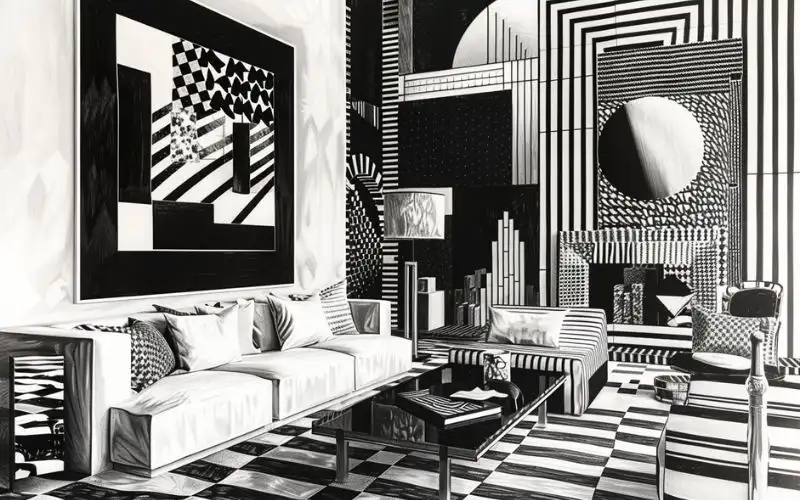 peintures artistiques abstraites pour décoration murale noir et blanc style géométrique 